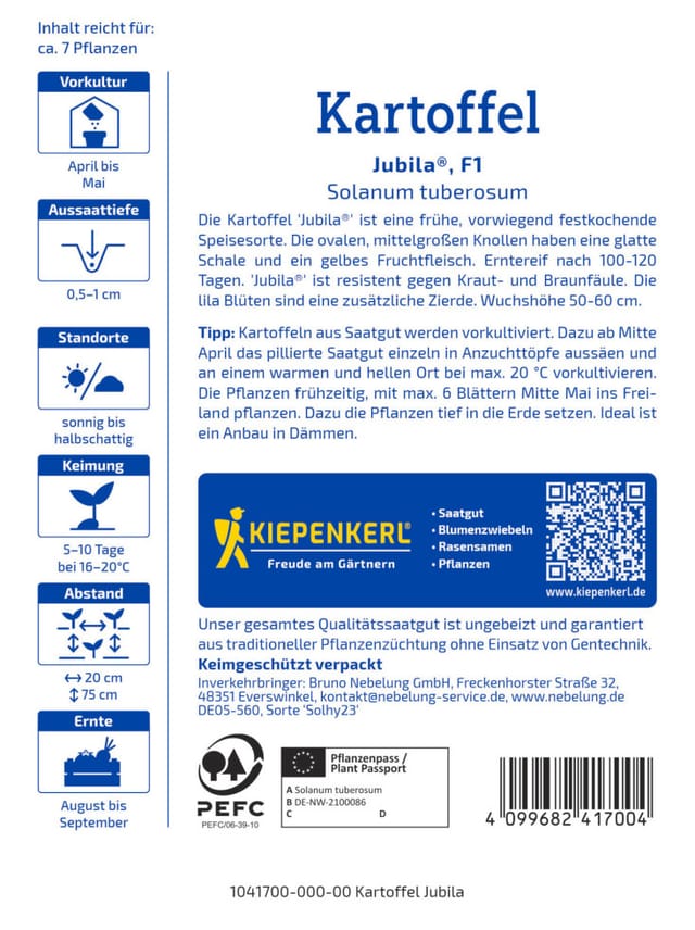 Kiepenkerl Profi-Line Saatgut Kartoffel Jubila für ca. 7 Pflanzen