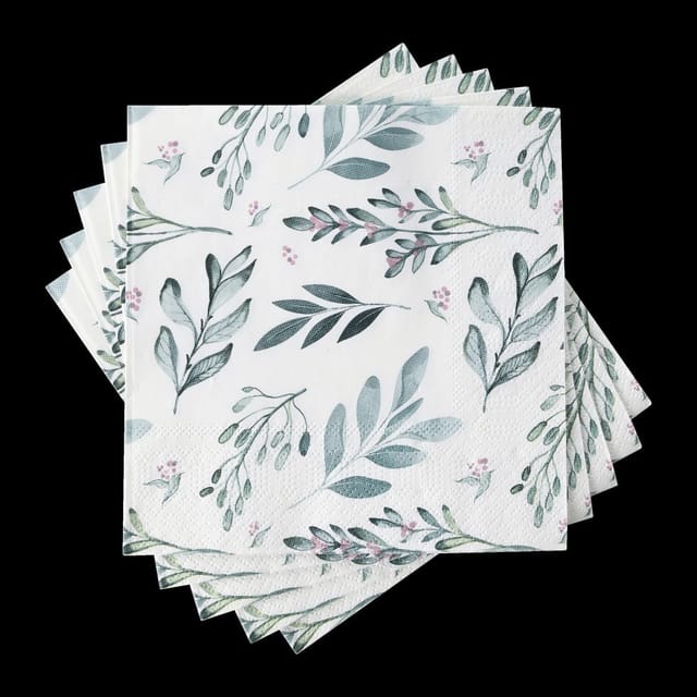 Eglo Servietten Motiv Blätter Mahuli blau weiß 17 x 17 cm - 20er Pack