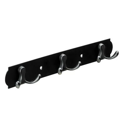 Hettich Hakenleiste Edelstahl 3-reihig 3,8 x 28 cm schwarz/silber
