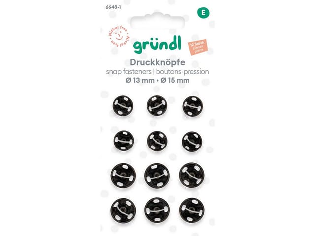 Gründl Druckknöpfe Ø 13 mm schwarz 12 Stück
