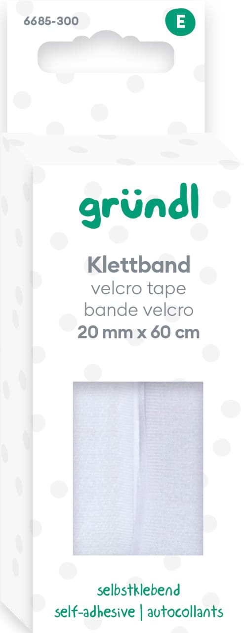 Gründl Klettband selbstklebend 20 mm x 60 cm weiß
