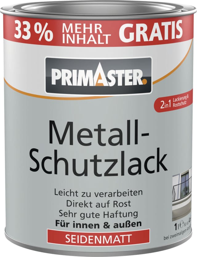 Primaster Metallschutzlack schwarz glänzend 1 L + 33% gratis