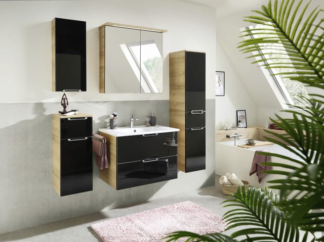 Pelipal Badschrank Münster Riviera Eiche schwarz Dekor 30 x 142 cm