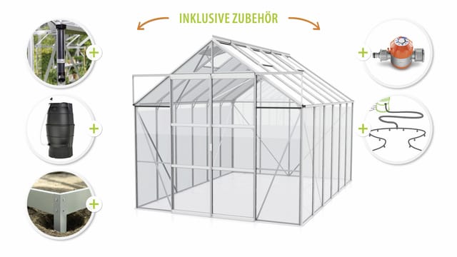 Vitavia Gewächshaus-Set Uranus 9900 ESG 3 mm alu 254 x 379 cm