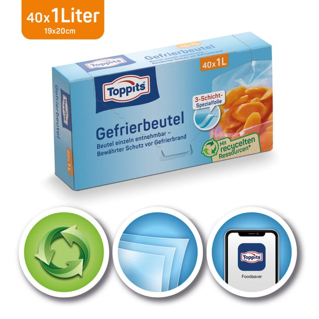 Toppits Gefrierbeutel 1 L, 40 Stück