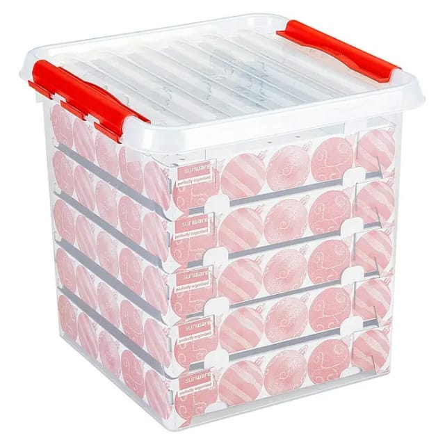 Sunware Weihnachtsbox Q-line 38L mit Einsatz für 125 Kugeln transparent rot