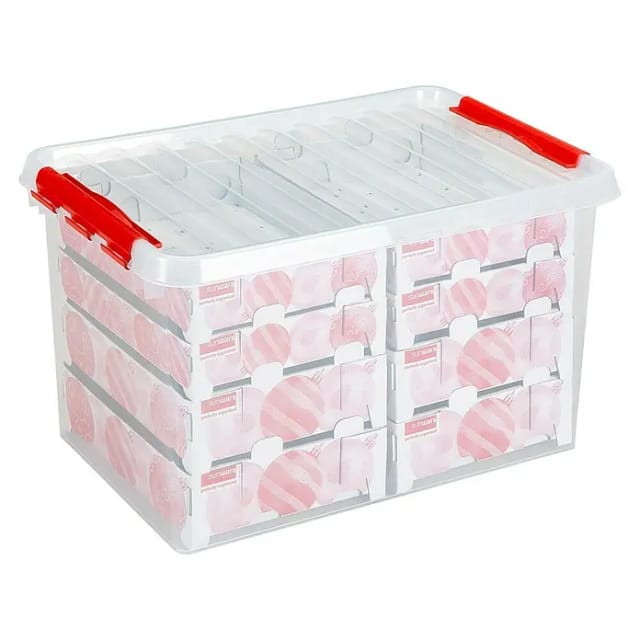 Sunware Weihnachtsbox Q-line 62L mit Einsatz für 116 Kugeln transparent rot
