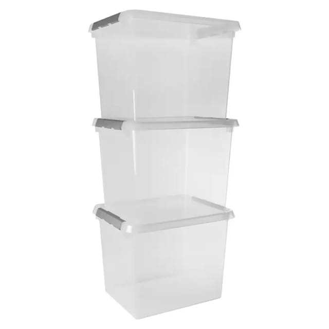 Sunware Comfort line Aufbewahrungsbox 3er-Set für 52L transparent metallfarbig