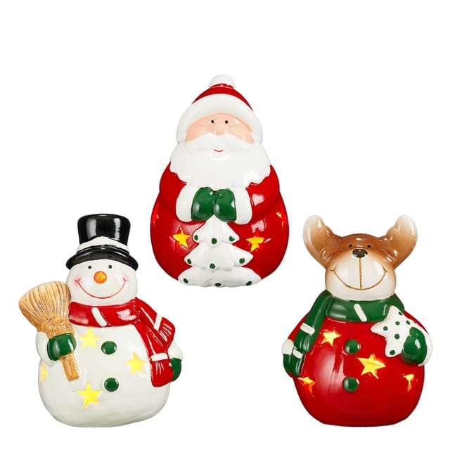 Mica Decorations LED Dekofiguren Keramik Weihnachten 13 cm 3-fach sortiert