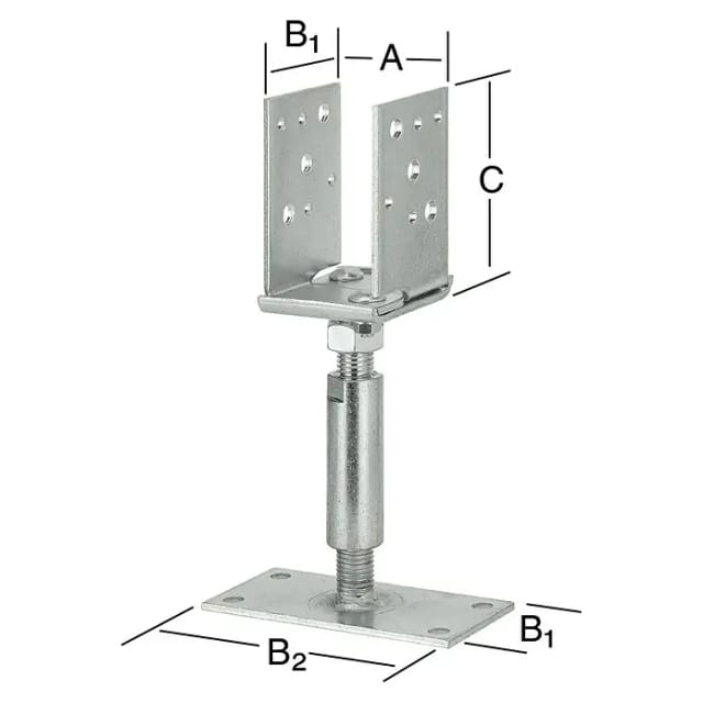 Vormann Verstellbare Stützenschuhe verzinkt 60-140 x 70/150 x 115 mm