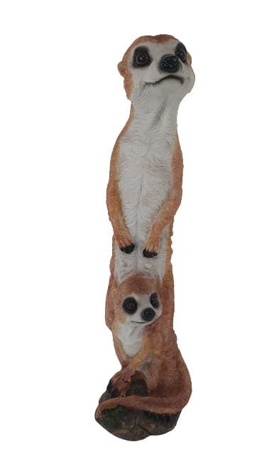 Dekofigur Erdmännchen mit Kind 47 x 13,5 cm braun