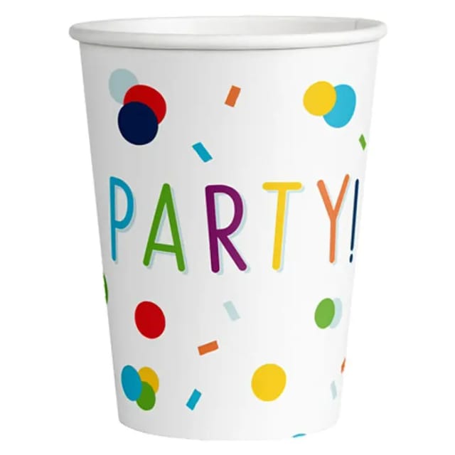Pappbecher Confetti Birthday , 8 Stück 250 ml