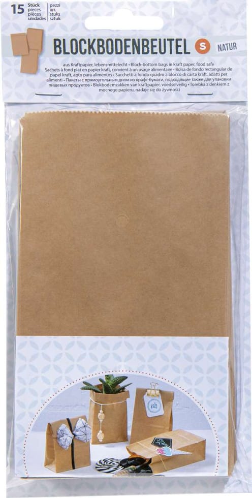 Papiertüten natur, 15 Stück 100 x55 x 175 mm, lebensmittelecht