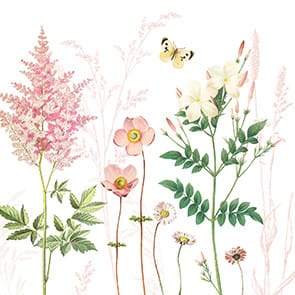 Servietten Blumen und Blätter weiß-rosa 33 x 33 cm 20 Stück