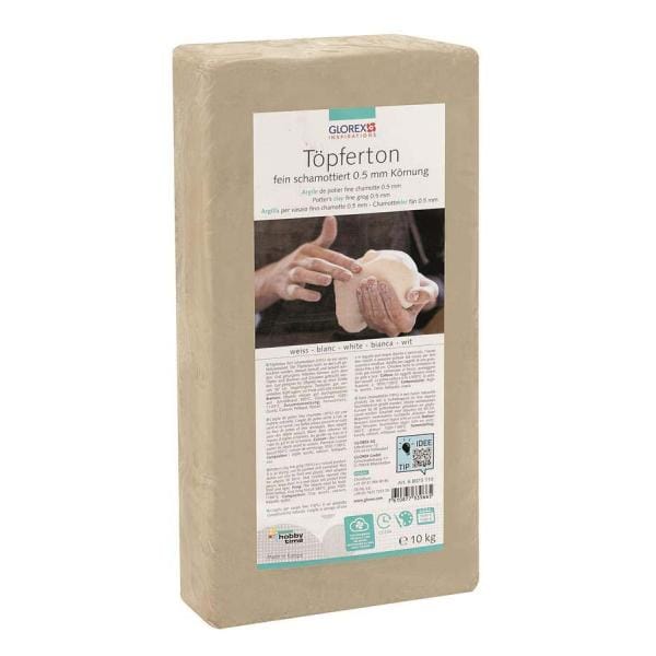Glorex Töpferton 10 kg, weiß, feinschamottiert 0,5