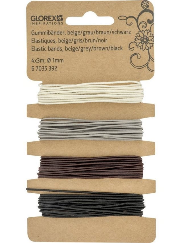Glorex Gummibänder beige/grau/braun/schwarz 4 x 3 m, Ø 1 mm