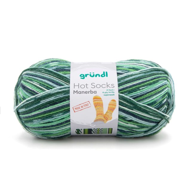 Gründl Wolle Hot Socks Manerba 4-fach 100 g hellgrün-tannengrün-blau-natur