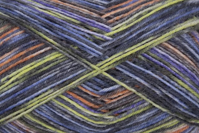 Gründl Sockenwolle Hot Socks 100 g 4-fach, limette-lachsorange-schwarzgrau-violettblau