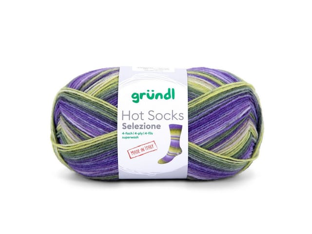Gründl Sockenwolle Hot Socks 100 g 4-fach, limette-olivgrün-brombeermousse