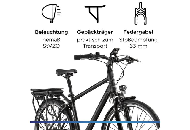 Zündapp E-Bike Trekking Z802 700c Herren 28 Zoll RH 48cm 21-Gang 374 Wh schwarz grau