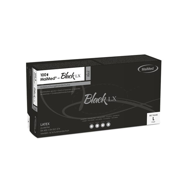 MaiMed Einmalhandschuhe Black Latex Größe L, 100 Stück, schwarz