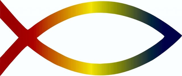 Hermann Schütz Aufkleber Christusfisch bunt Dimension 120x50mm