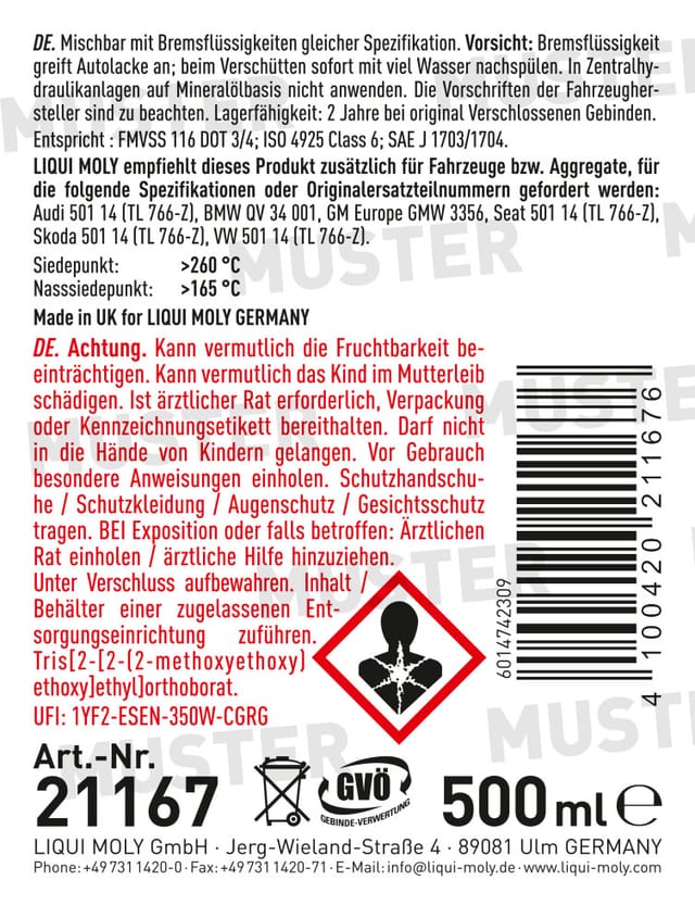 Liqui Moly Bremsflüssigkeit SL6 DOT4 500ml