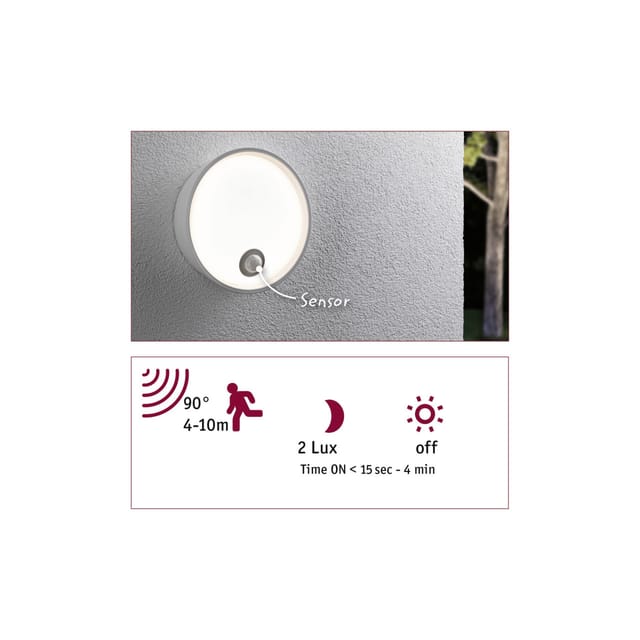 Paulmann LED Außenleuchte Platomo weiß Ø 18 cm mit Bewegungsmelder