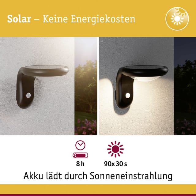 Paulmann Solar-Wandleuchte Diskola anthrazit warmweiß mit Bewegungsmelder