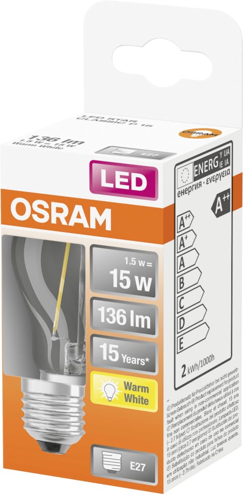 Osram LED Leuchtmittel Star Classic P15 E27 1,5W warmweiß, klar