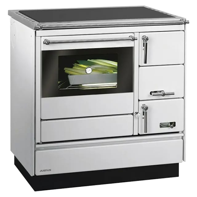 Justus Festbrennstoffherd Linz Backfach links Stahl 7 kW silber