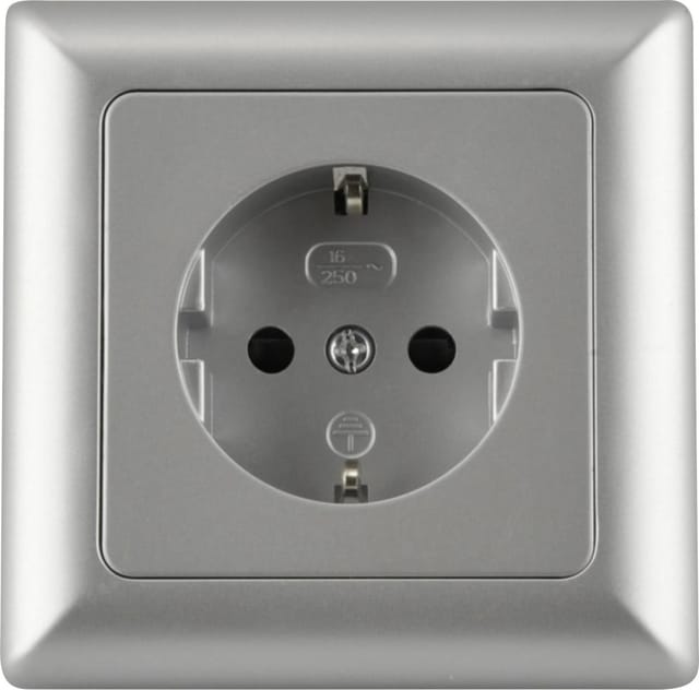 Unitec Steckdose mit Rahmen silber, Serie Genua