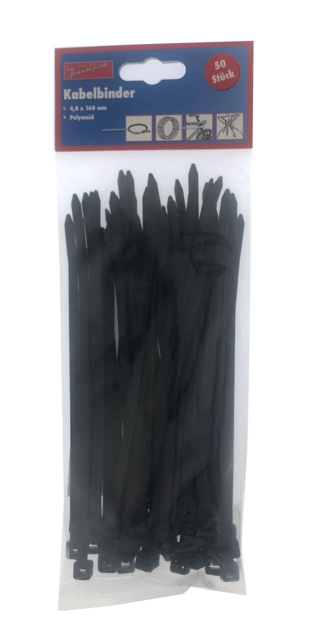 TrendLine Kabelbinder schwarz 4,8 x 160 mm, 50 Stück