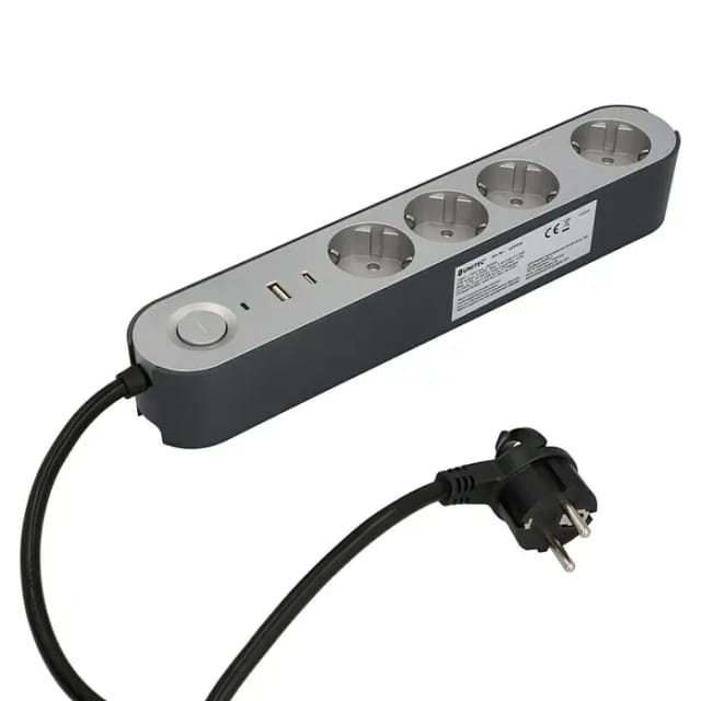 Unitec Tischsteckdose Greenline 4-fach 1,8 Meter mit Schalter silber/anthrazit