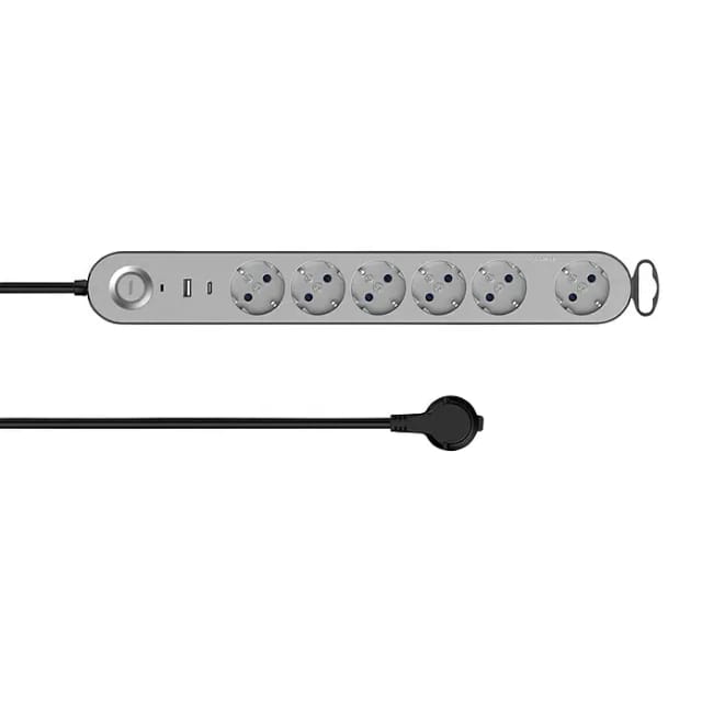 Unitec Steckdosenleiste Greenline 6-fach 1,8 m mit USB A/C Ladebuchse silber anthrazit