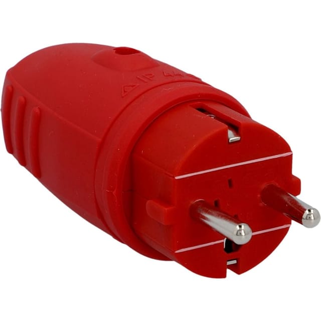 Schutzkontakt-Stecker Gummi PVC-Ein IP44 rot, mit Knickschutz