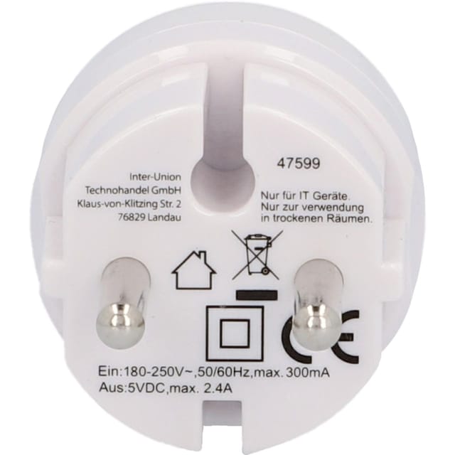 Unitec USB-Ladeadapter Mini mit 2x USB Type A 2,4A weiß