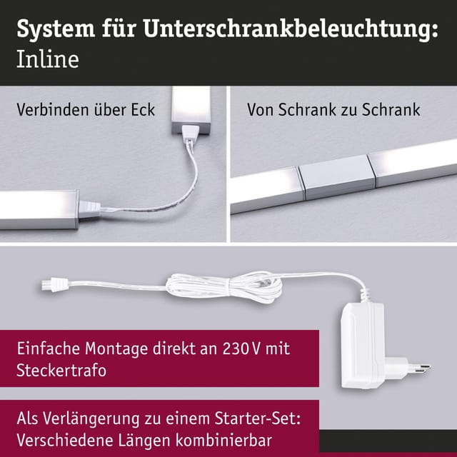 Paulmann LED Lichtleiste Inline Erweiterung chrom matt 55 cm TW 2er Set