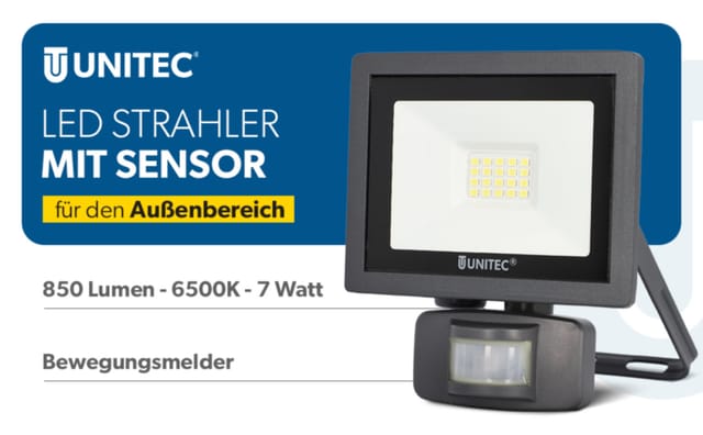 UniTec LED Strahler anthrazit mit Bewegungsmelder 7 W 850 lm