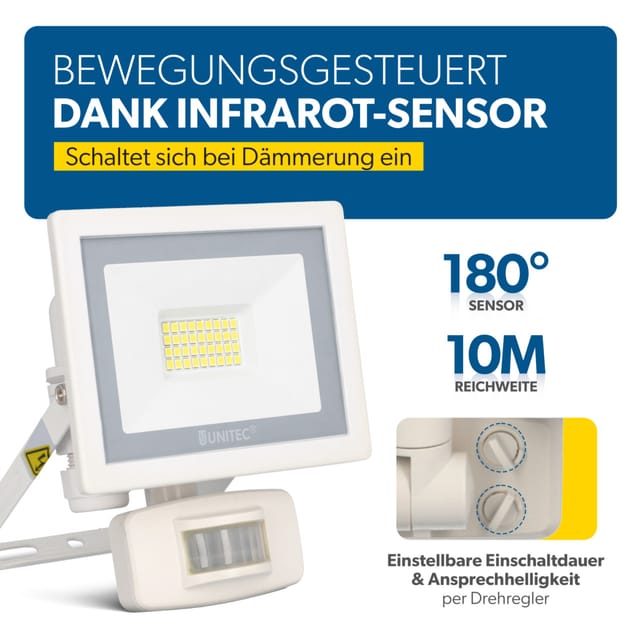 UniTec LED Strahler weiß mit Bewegungsmelder 14 W 1700 lm