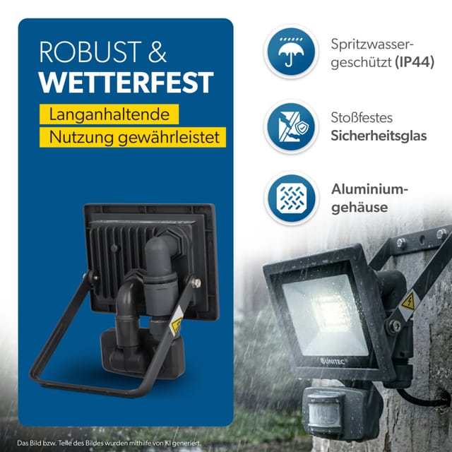 UniTec LED Strahler anthrazit mit Bewegungsmelder 14 W 1700 lm