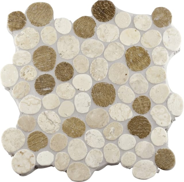 Mosaikfliese Marmor Kiesel 30 x 30 cm weiß-beige