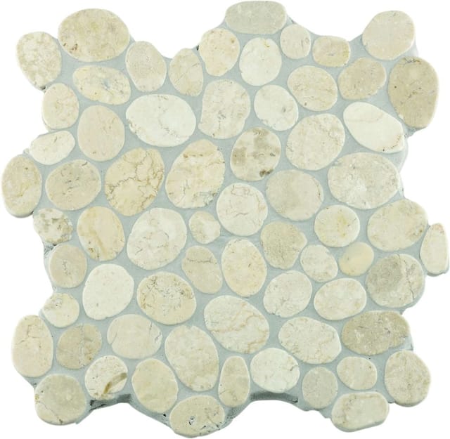 Mosaikfliese Marmor Kiesel 30 x 30 cm cremeweiß