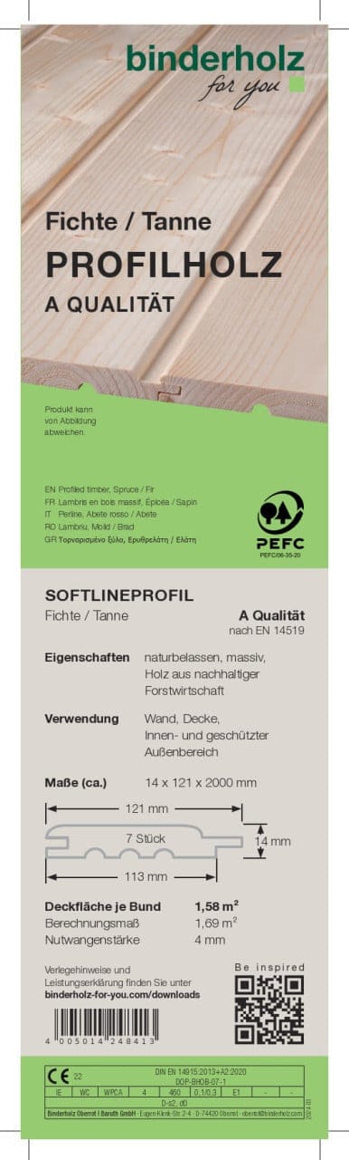 Profilholz Fichte Tanne A-Sortierung Softline 200 x 12,1 cm 14 mm