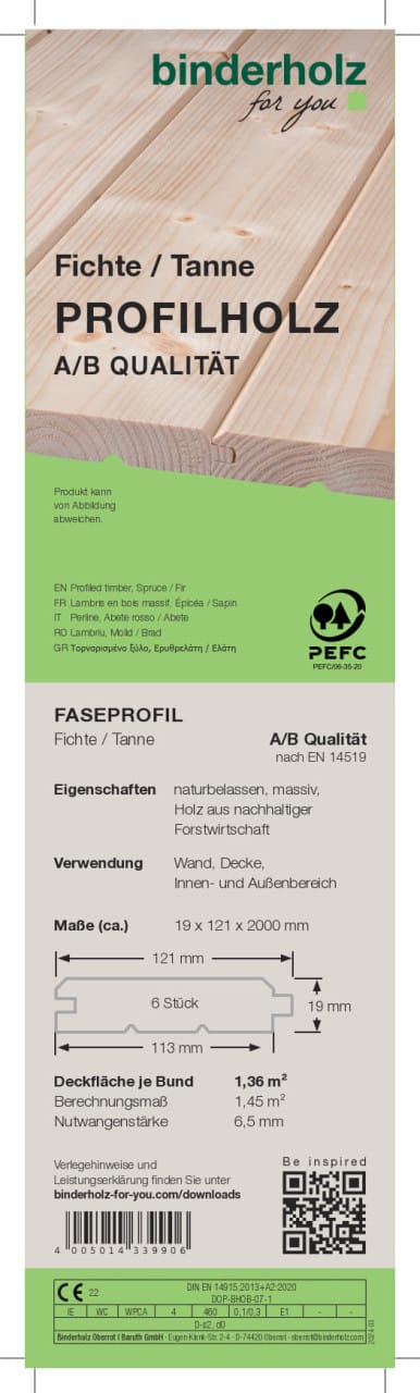 Profilholz Fichte Tanne A B-Sortierung 200 x 12,1 cm 19 mm Faseprofil