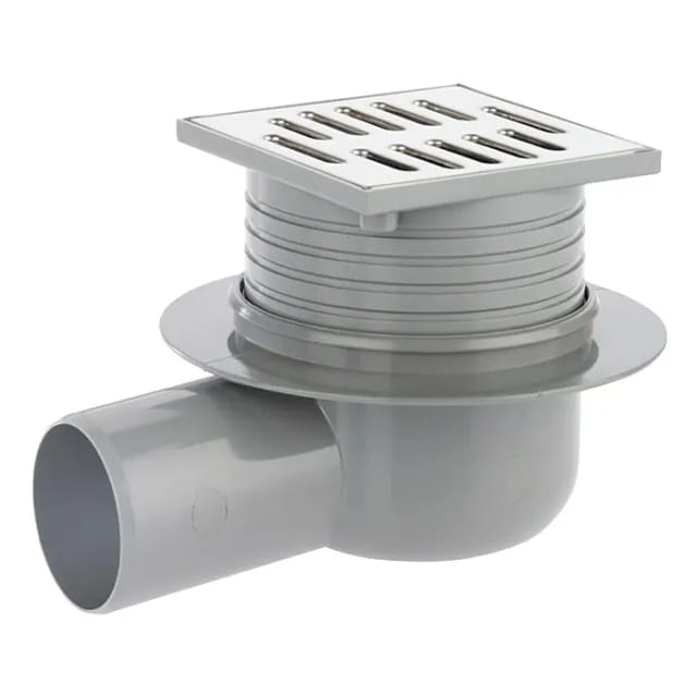 ACO Balkon/Terrassenablauf 100 x 100 mm DN75, grau, Ablauf waagerecht