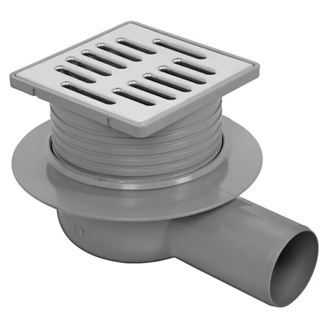 ACO Balkon/Terrassenablauf 100 x 100 mm DN50, grau, Ablauf waagerecht