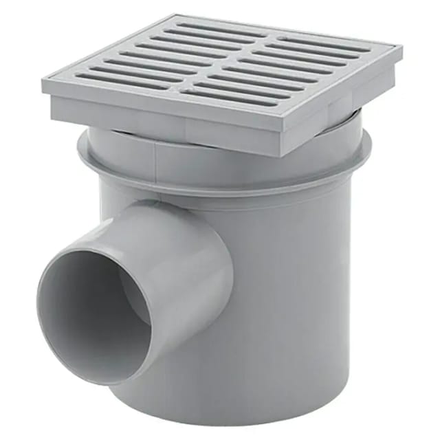ACO Haus- und Hofablauf 150 x 150 mm, grau, DN75, Ablauf waagerecht