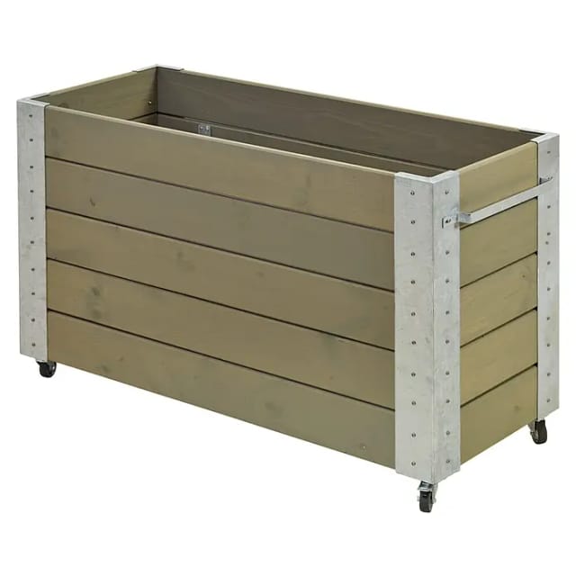 Plus Blumenkasten Cubic mit Räder Druckimpräg. RAL 7023 Graubraun