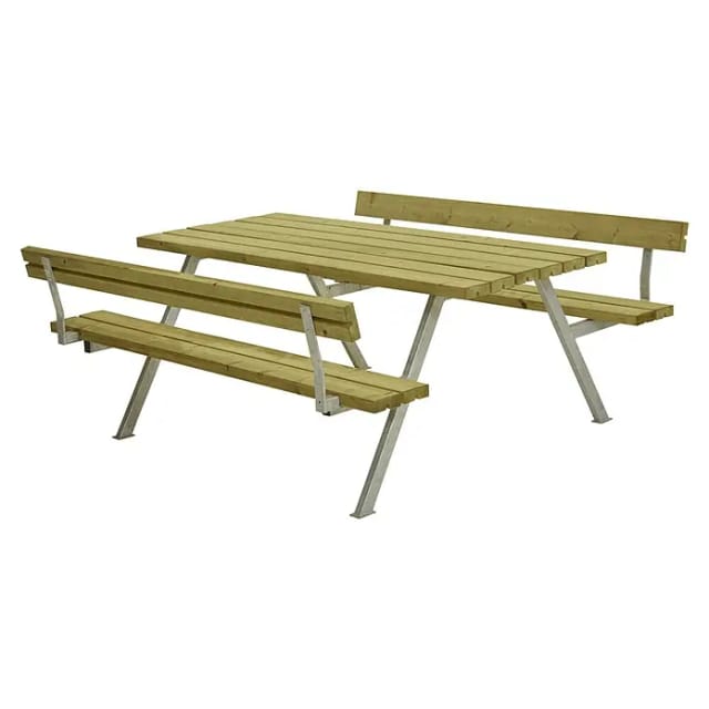 Plus Picknicktisch Alpha Stahl-Holz 177 x 185 x 76 cm natur mit 2 Rückenlehnen